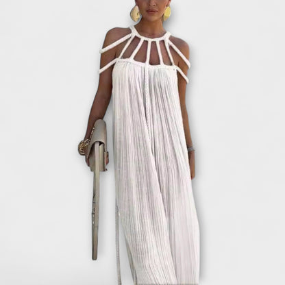 Briar - Maxi Vestido de Mezcla de Lino con Tirantes Drapados