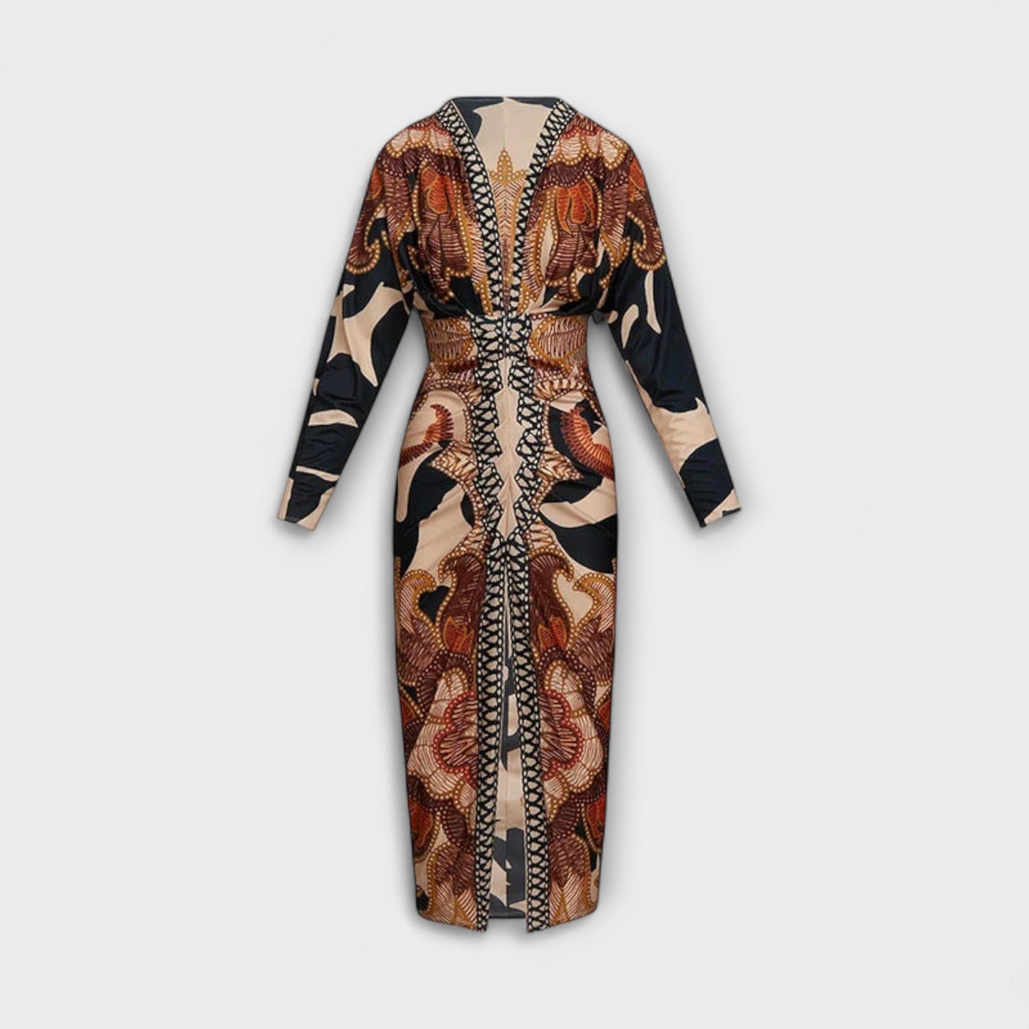 Cleo - Vestido midi único con mangas dolman y estampado brasileño