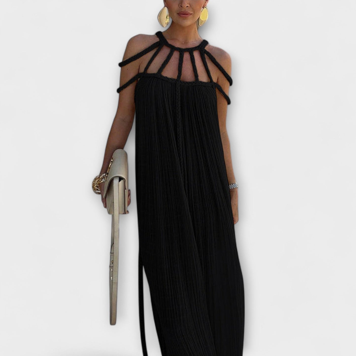 Briar - Maxi Vestido de Mezcla de Lino con Tirantes Drapados