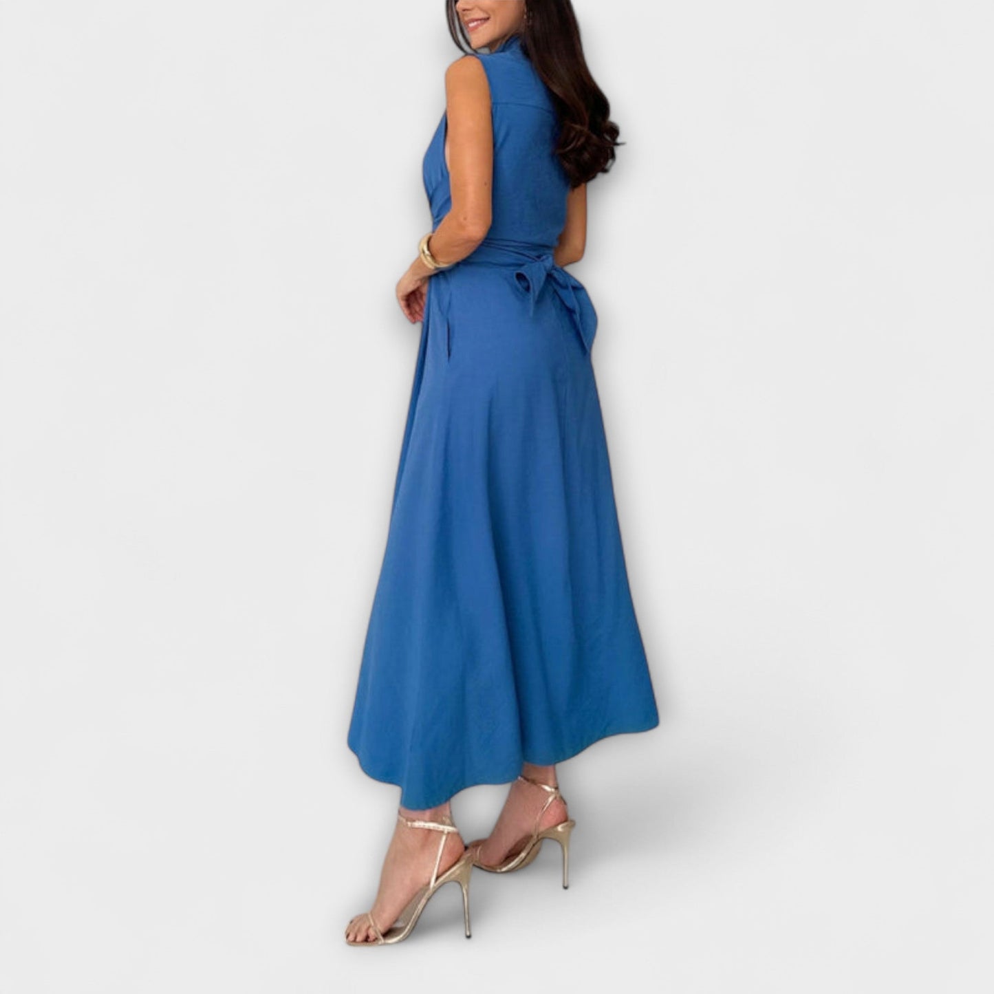 Mira - Impresionante vestido midi con cierre de un solo color y detalle de lazo