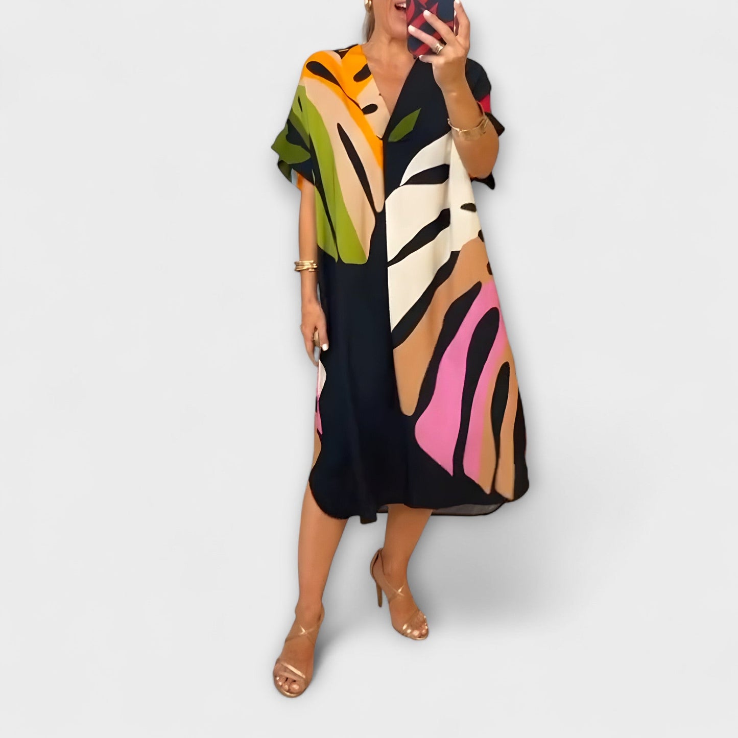 Roos - Vestido casual con estampados coloridos de hojas