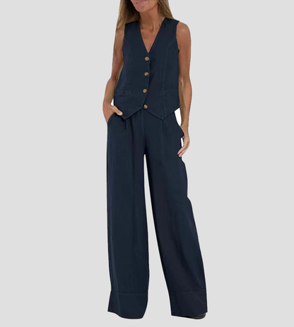 Aira – Conjunto elegante de dos piezas con chaleco y pantalón de pierna ancha