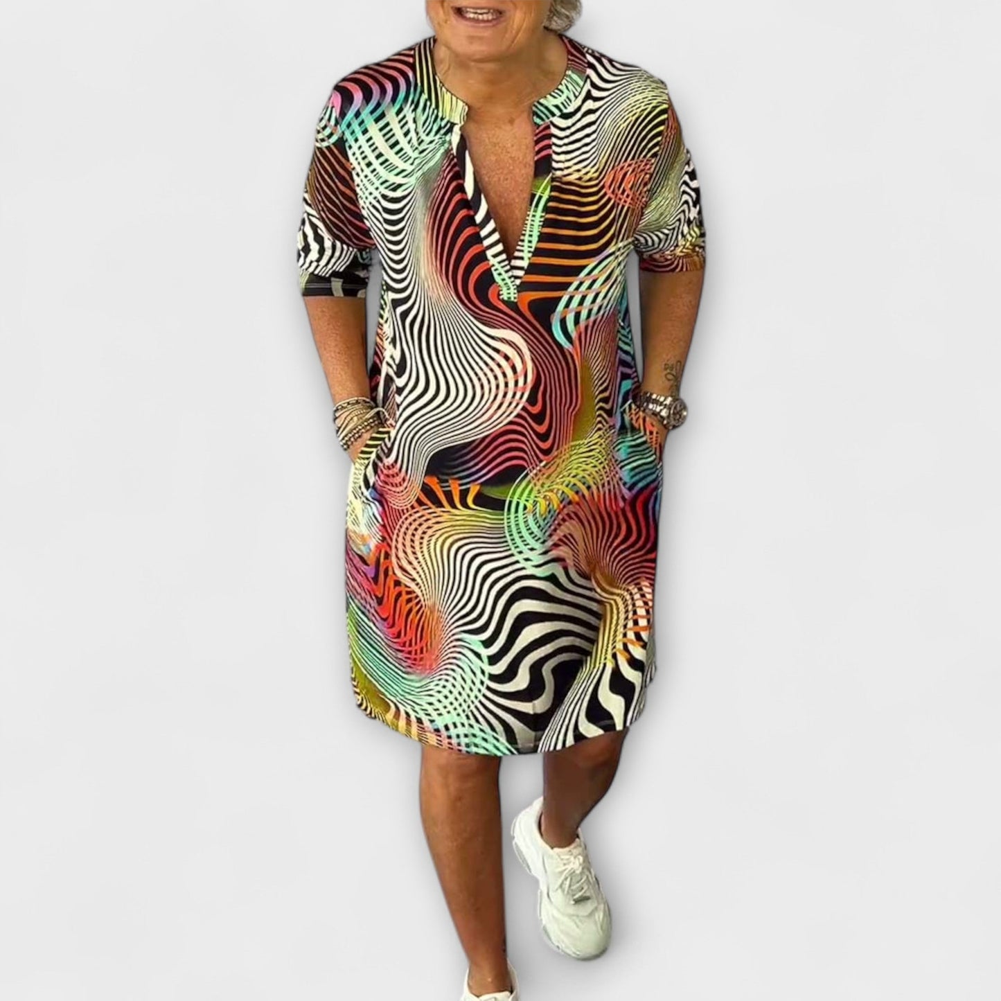Liora - Vestido de colores con escote en V