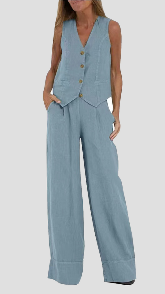 Aira – Conjunto elegante de dos piezas con chaleco y pantalón de pierna ancha