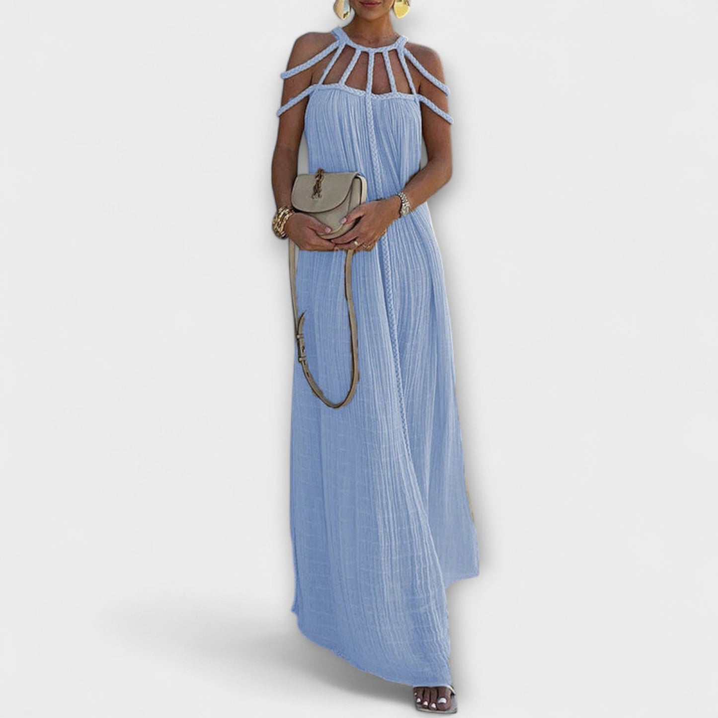 Briar - Maxi Vestido de Mezcla de Lino con Tirantes Drapados
