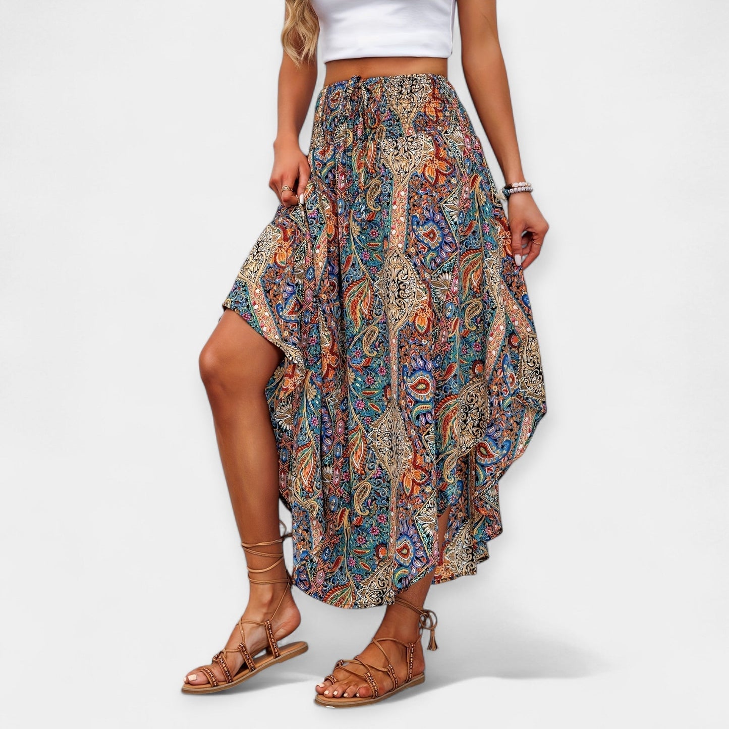 Lucie - Falda midi floral con cintura alta