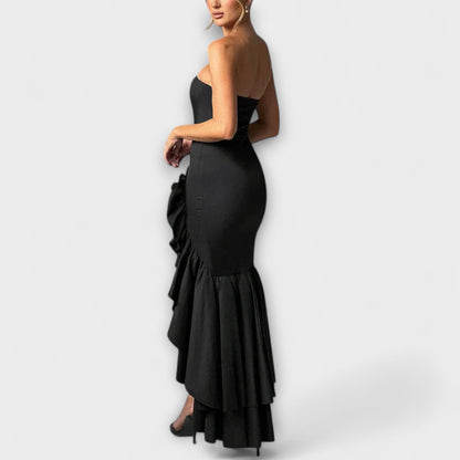 Zuri - Vestido maxi con hombros al descubierto y dobladillo asimétrico