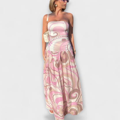 Tatum - Asombrosos vestidos maxi de pastel con hombros descubiertos