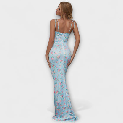 Thalia - Vestido de fiesta con estampado floral y tirantes atados