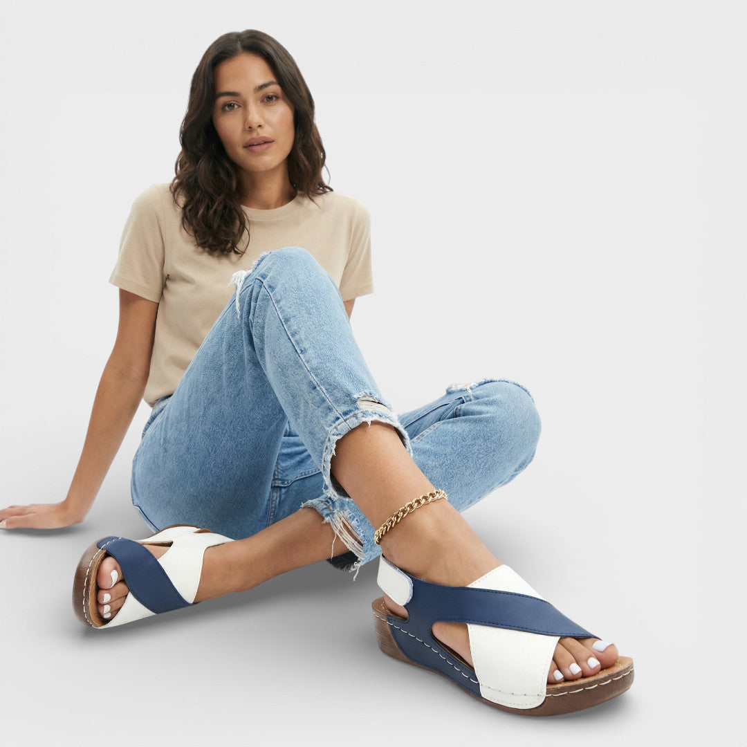 Sandalias Cuña Mujer Tira Cruzada