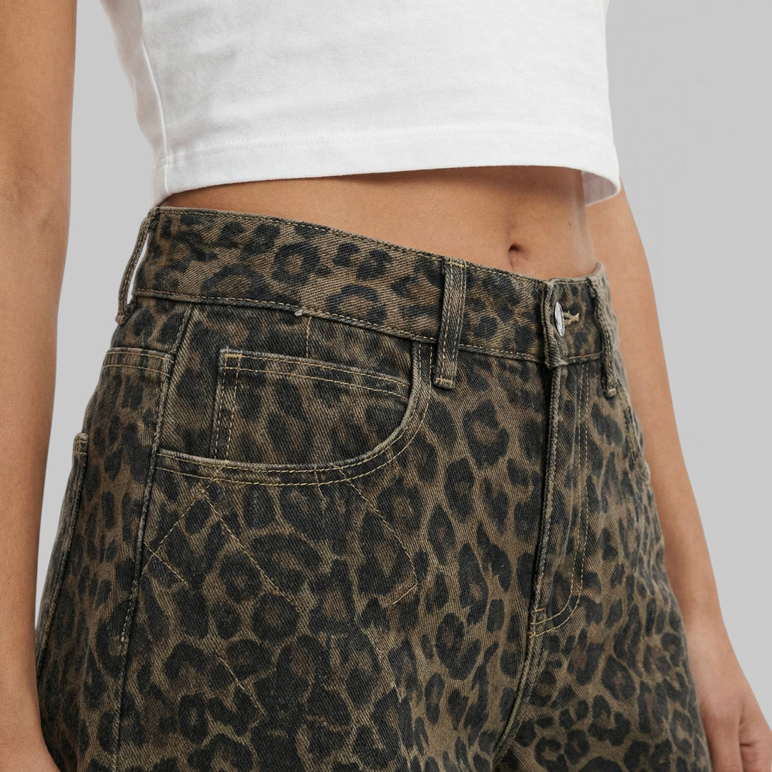 Vaqueros Leopardo Mujer Cintura Alta