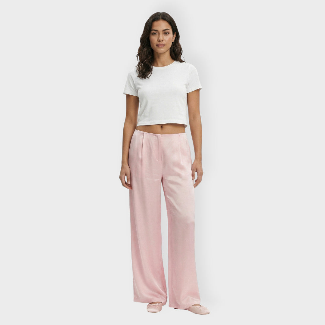 Pantalón Satinado Ancho Mujer Elástico