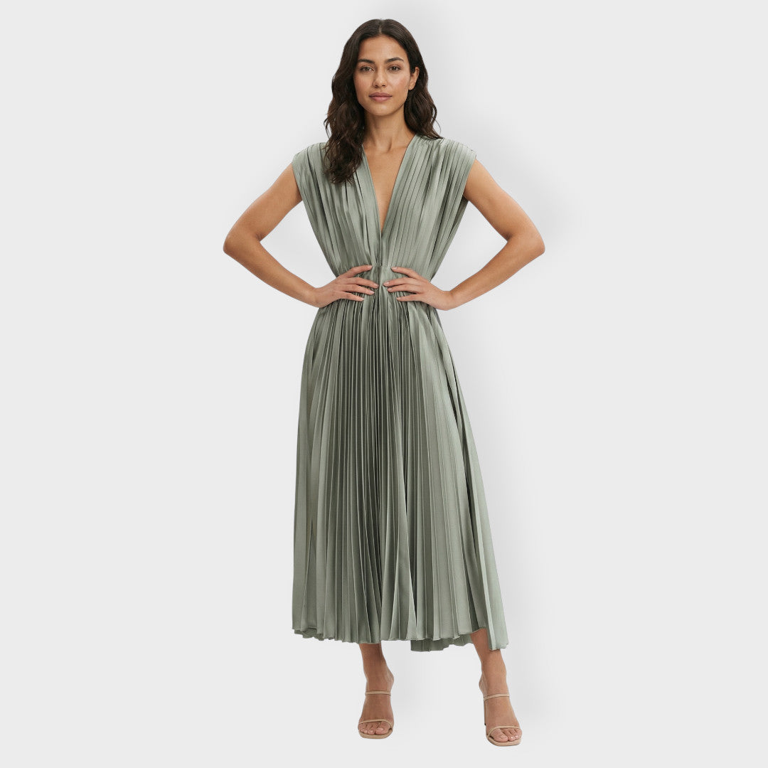 Vestido Largo Plisado Mujer Elegante