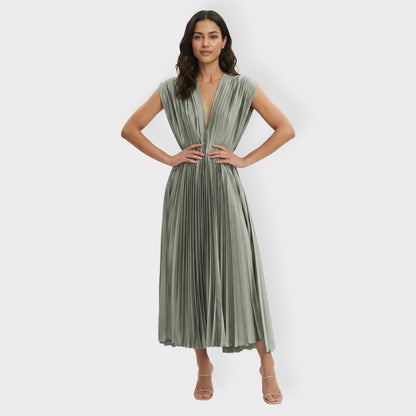 Vestido Largo Plisado Mujer Elegante