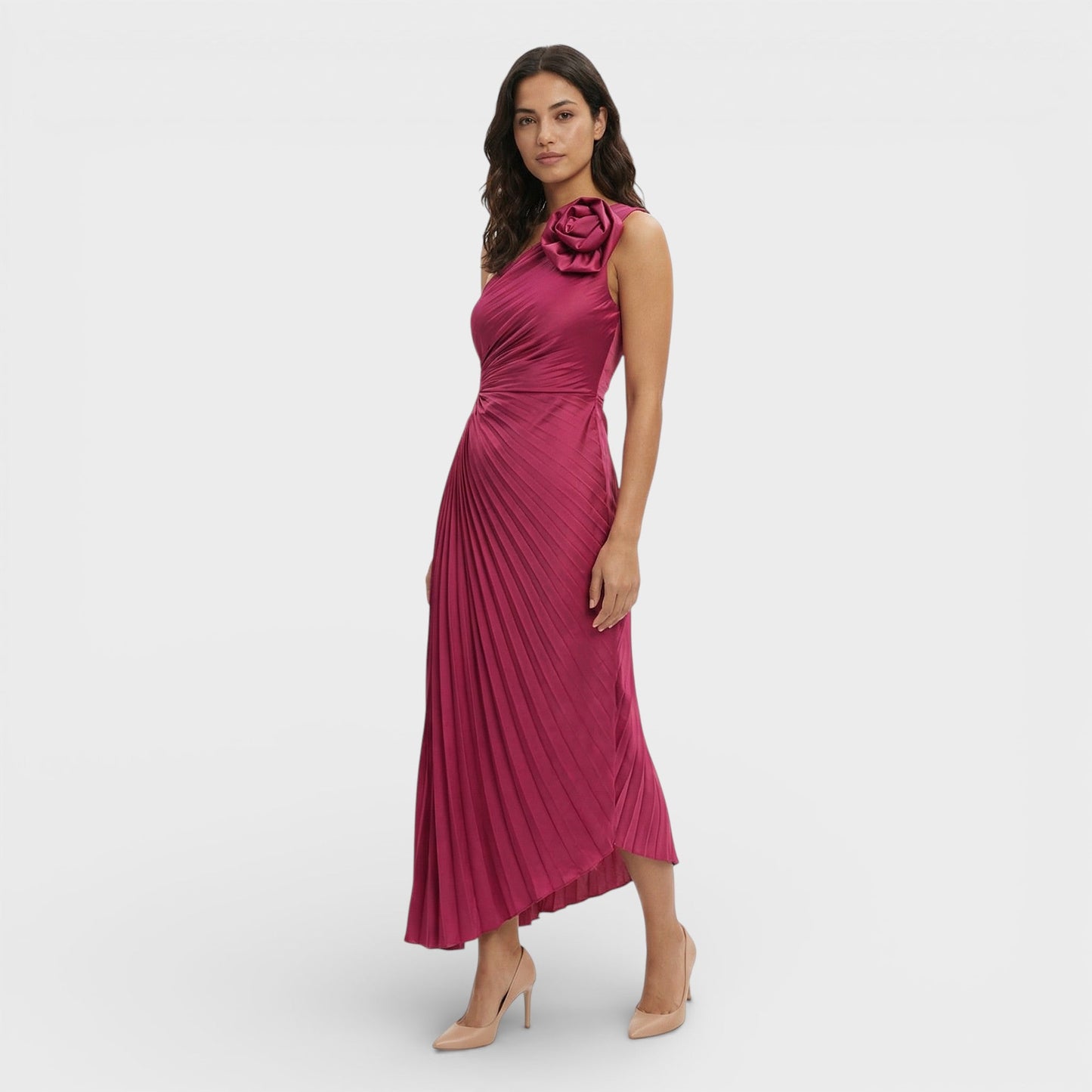 Vestido Maxi Plisado Un Hombro