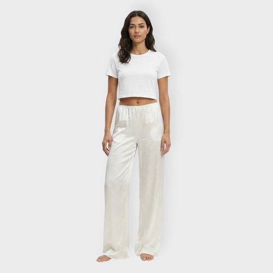Pantalón Satinado Ancho Mujer Elástico