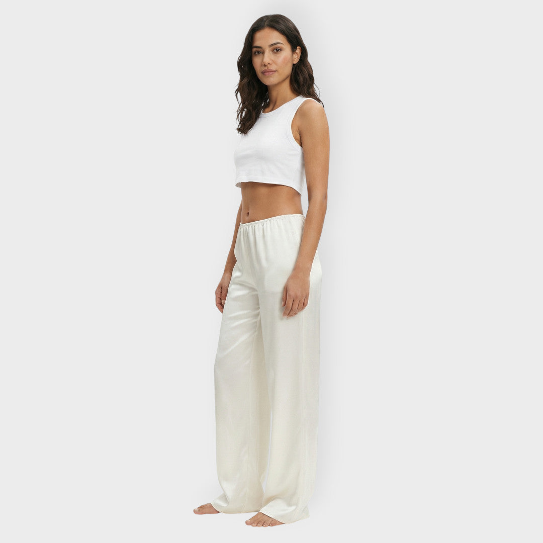 Pantalón Satinado Ancho Mujer Elástico