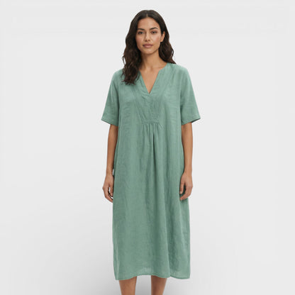 Vestido Midi Algodón Lino Mujer