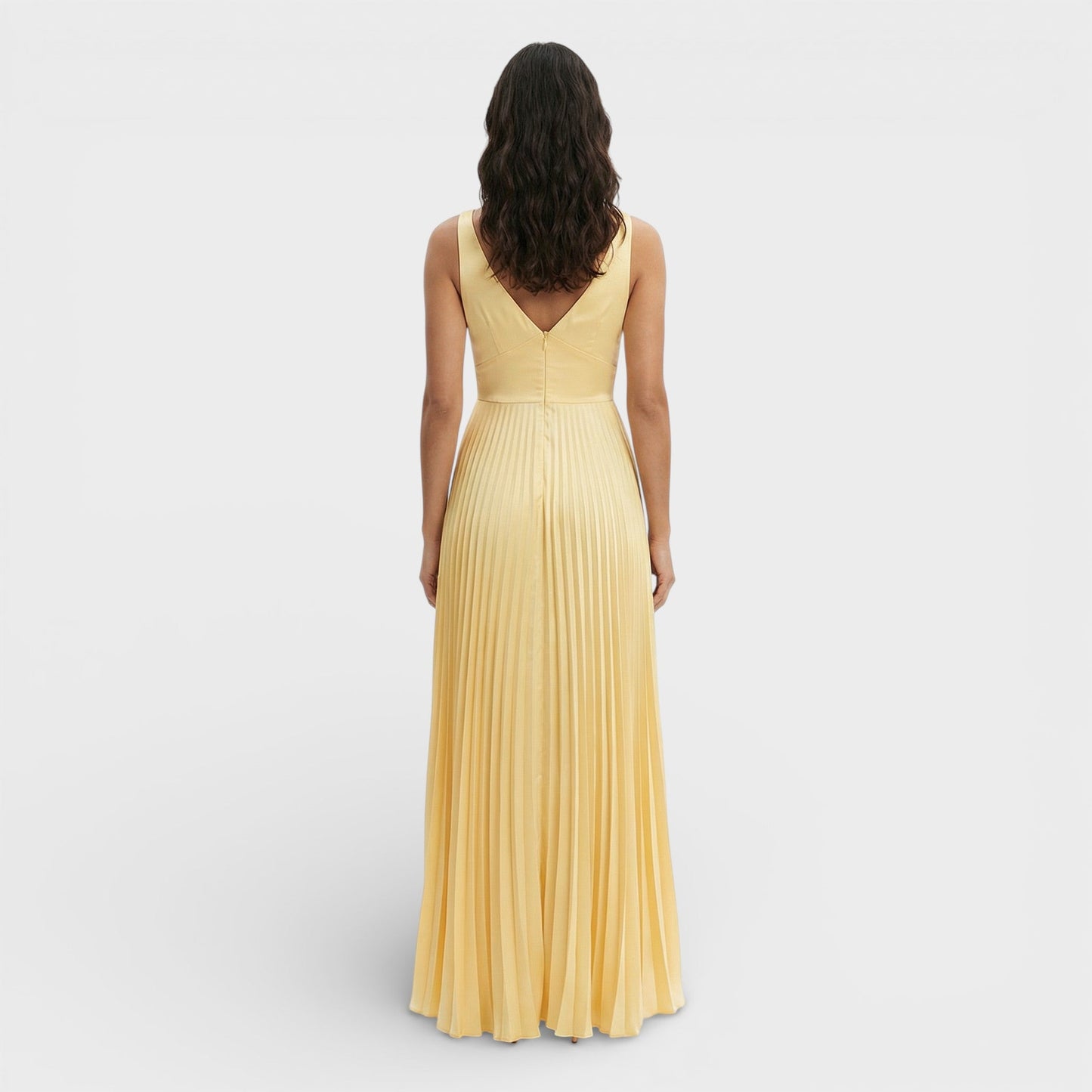 Vestido Maxi Plisado Escote Pico