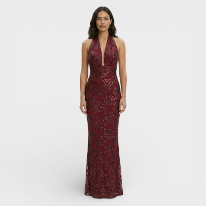 Vestido Largo Fiesta Halter Encaje