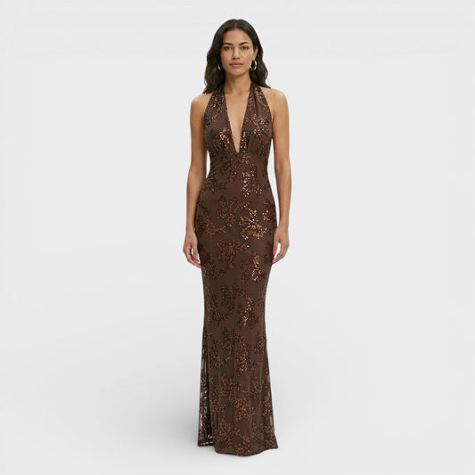 Vestido Largo Fiesta Halter Encaje