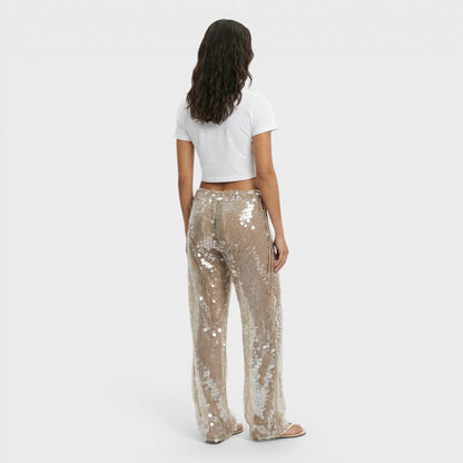 Pantalones Lentejuelas Mujer Pierna Ancha