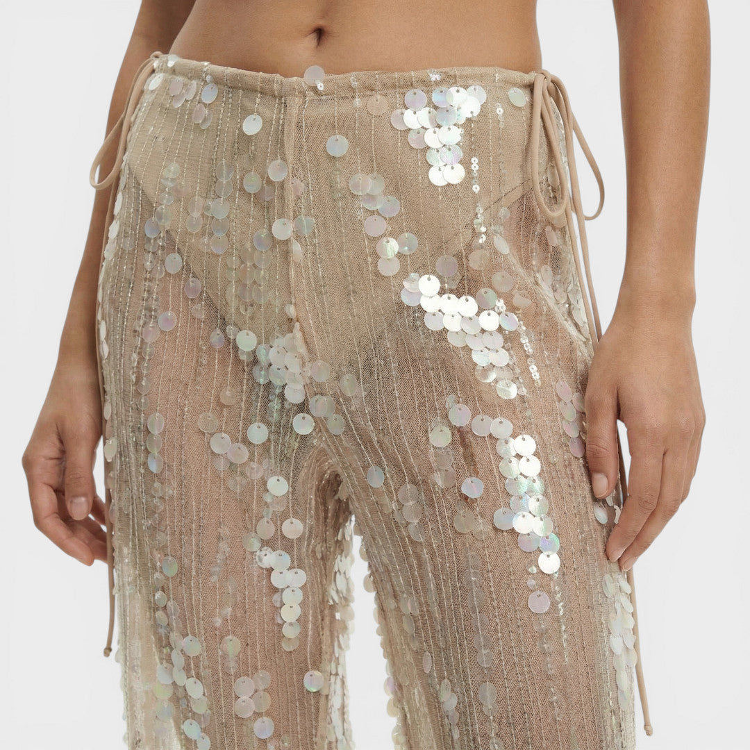 Pantalones Lentejuelas Mujer Pierna Ancha