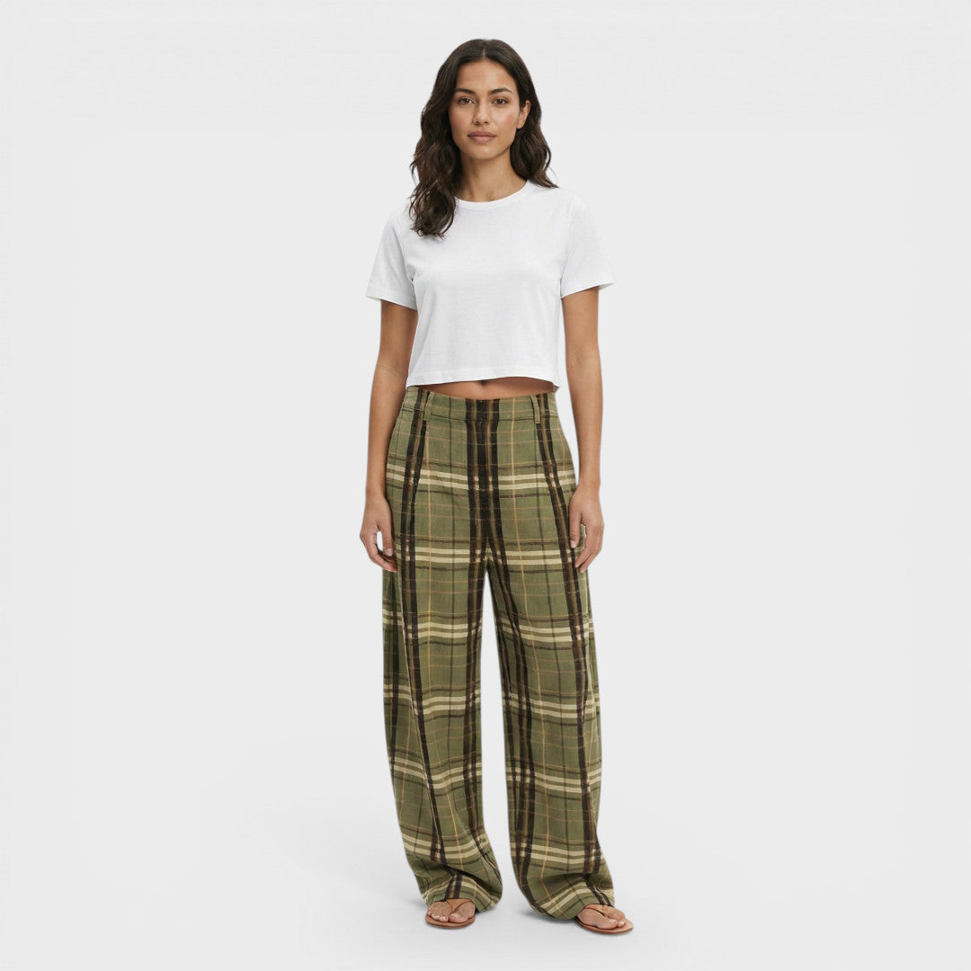 Pantalones Cuadros Mujer Pierna Ancha