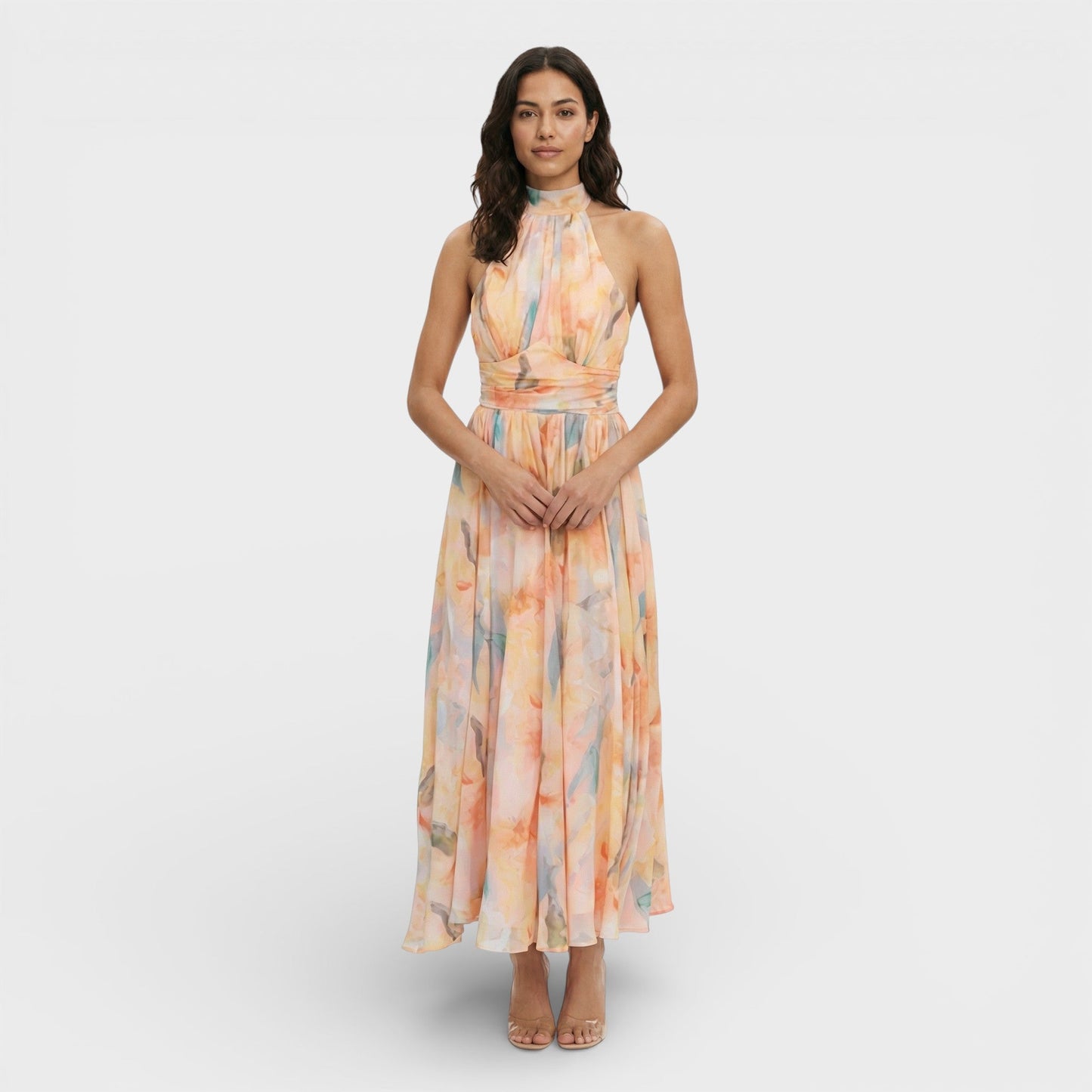 Vestido Maxi Estampado Acuarela Halter