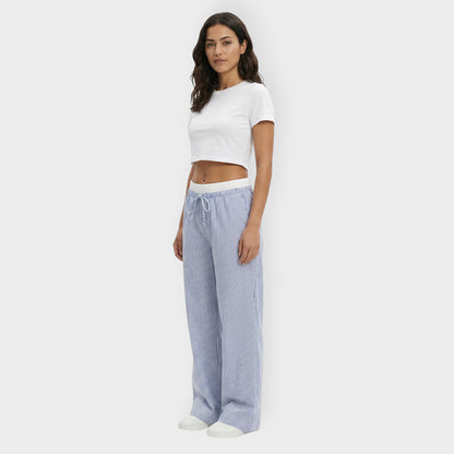 Pantalones Anchos Mujer Rayas Cintura