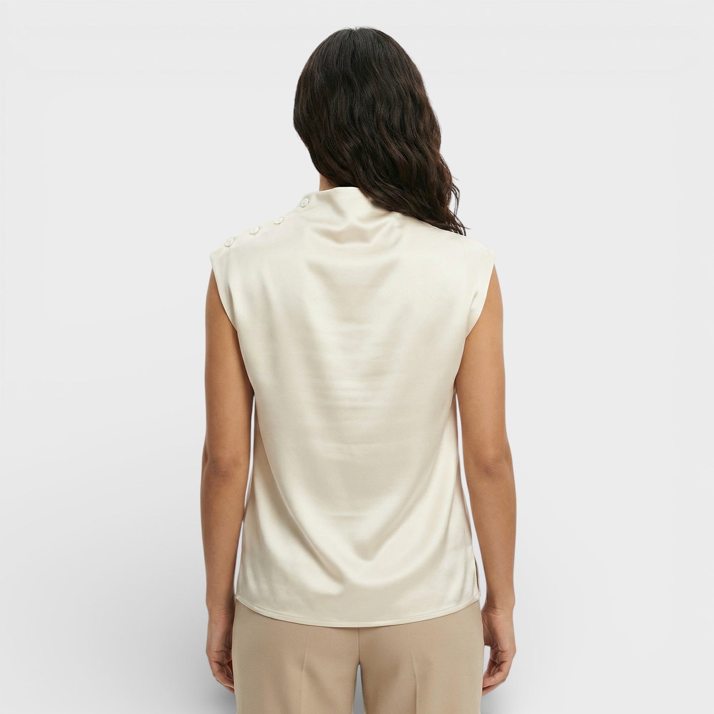Blusa Satén Drapeada Cuello Mao