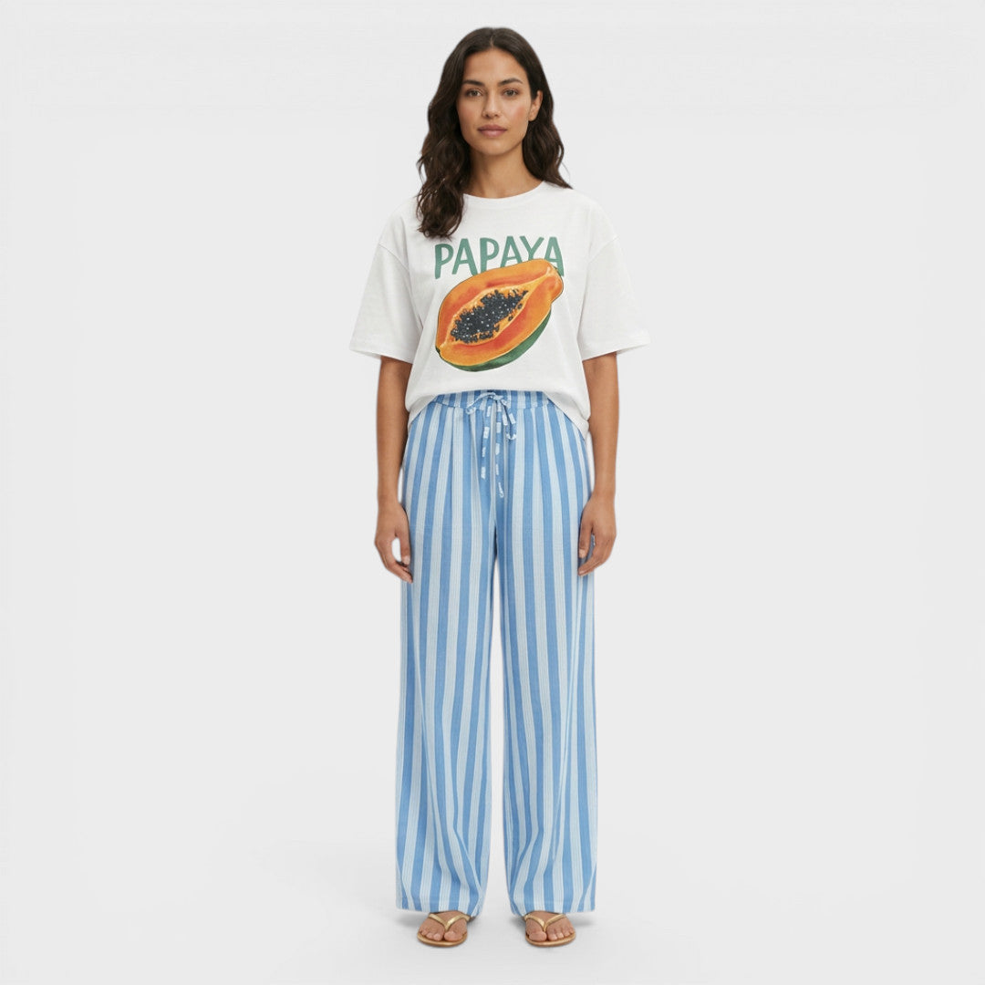 Pantalones Rayas Mujer Cordón Anchos
