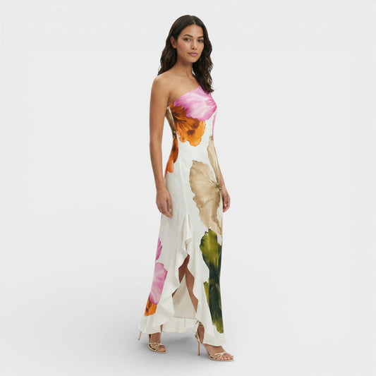 Vestido Largo Mujer Un Hombro Estampado