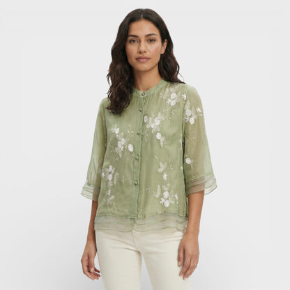 Blusa Bordada Flores Mujer Elegante