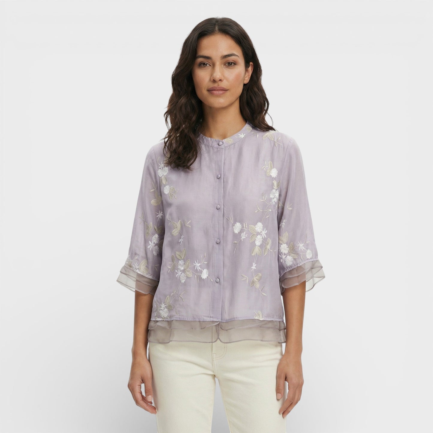 Blusa Bordada Flores Mujer Elegante