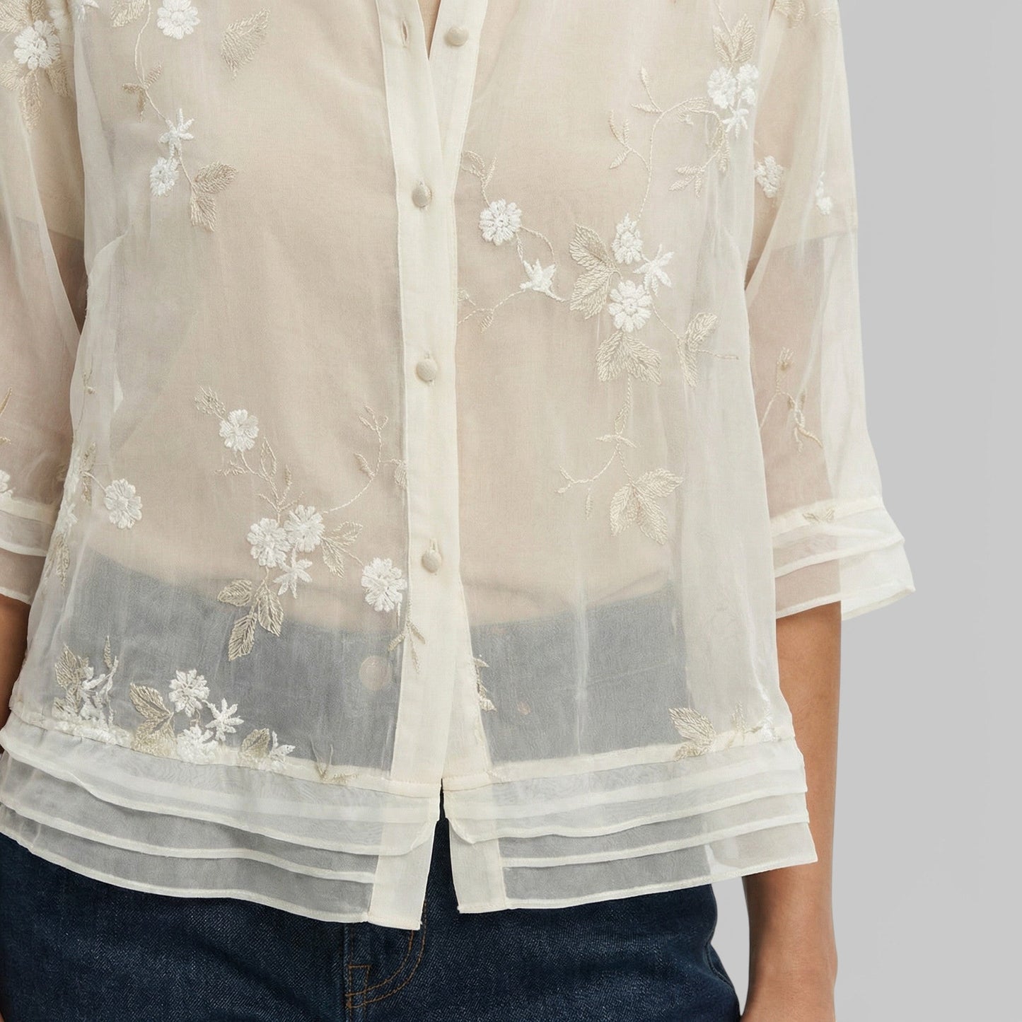 Blusa Bordada Flores Mujer Elegante