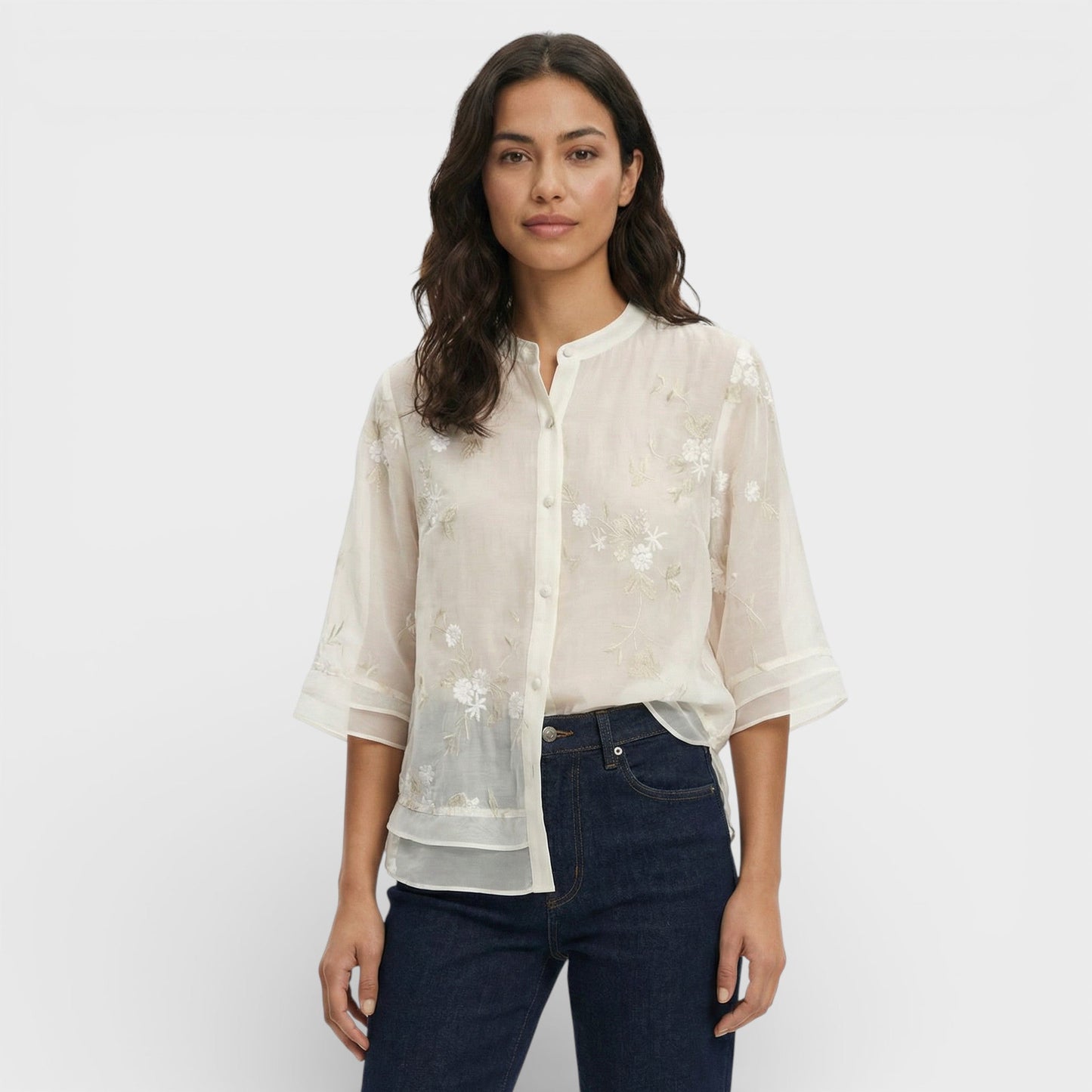 Blusa Bordada Flores Mujer Elegante