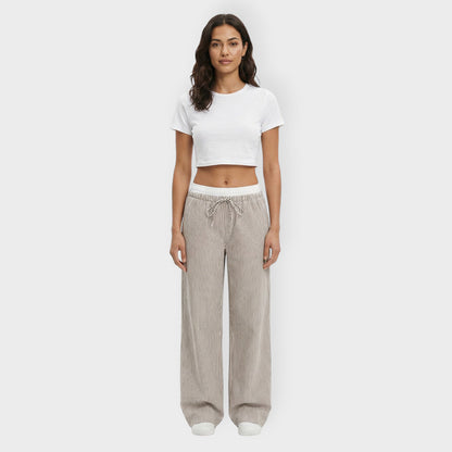Pantalones Anchos Mujer Rayas Cintura