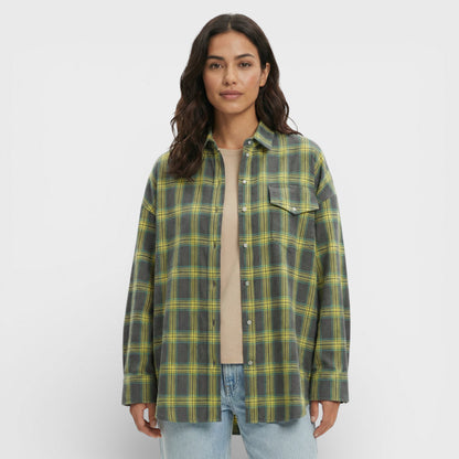 Camisa Vintage Cuadros Oversize Mujer