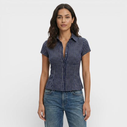 Camisa Cuadros Manga Corta Mujer