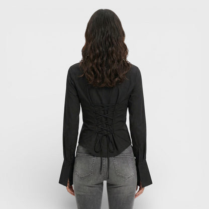 Blusa Ajustada Manga Acampanada Mujer