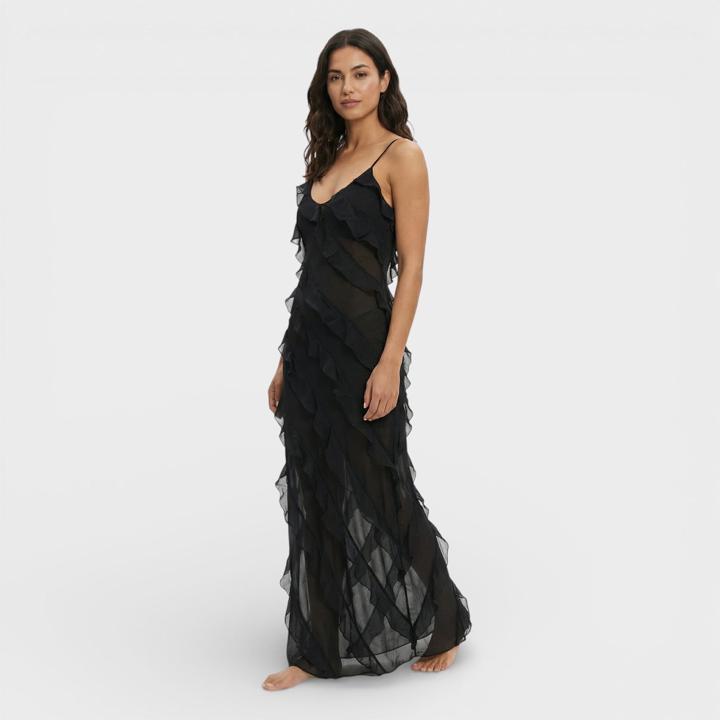 Vestido Elegante Con Volantes Mujer