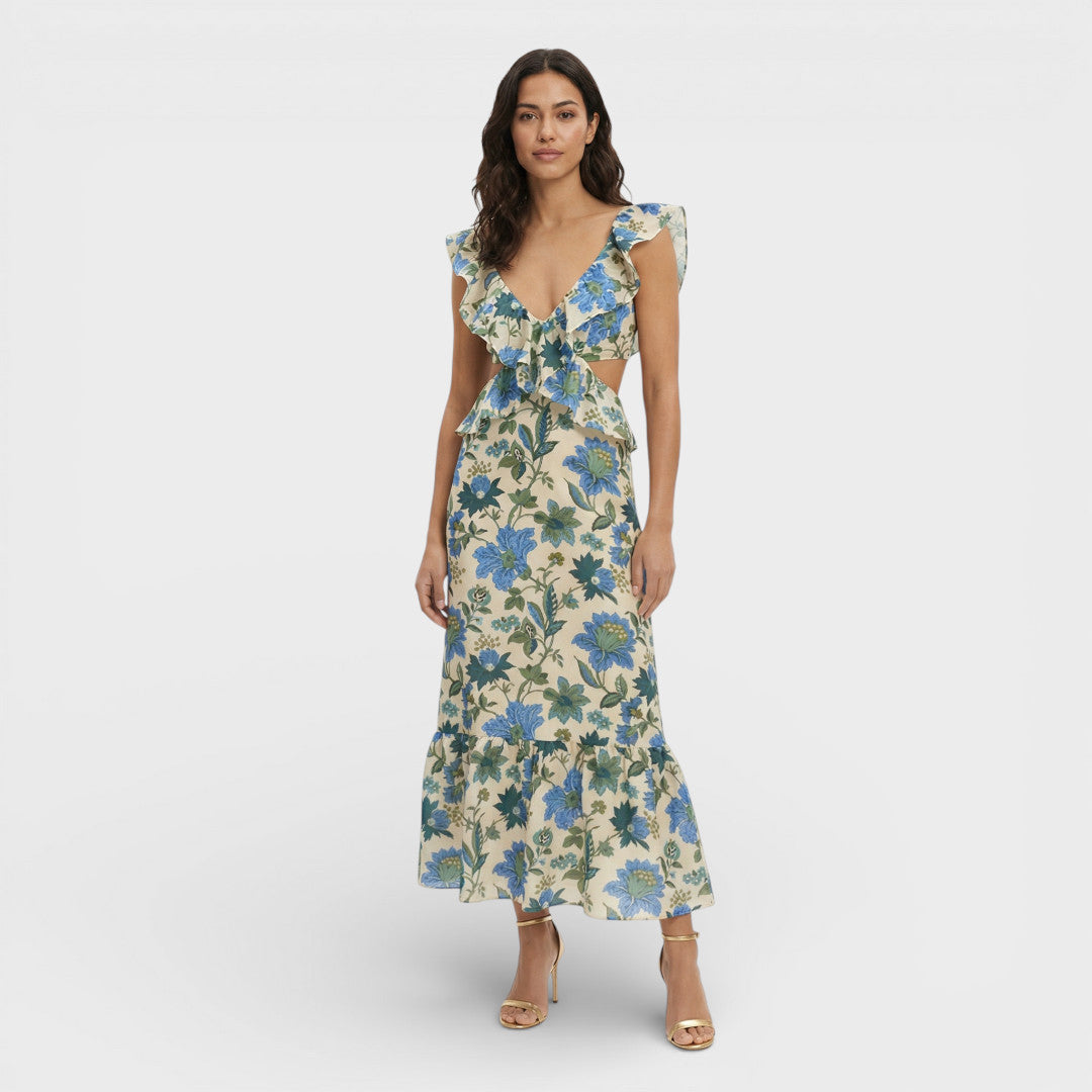 Vestido Largo Mujer Volantes Estampado