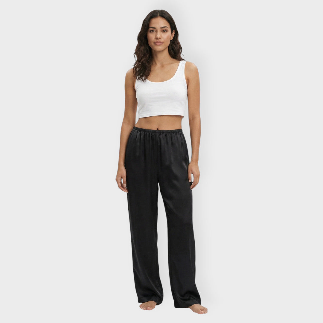 Pantalón Satinado Ancho Mujer Elástico