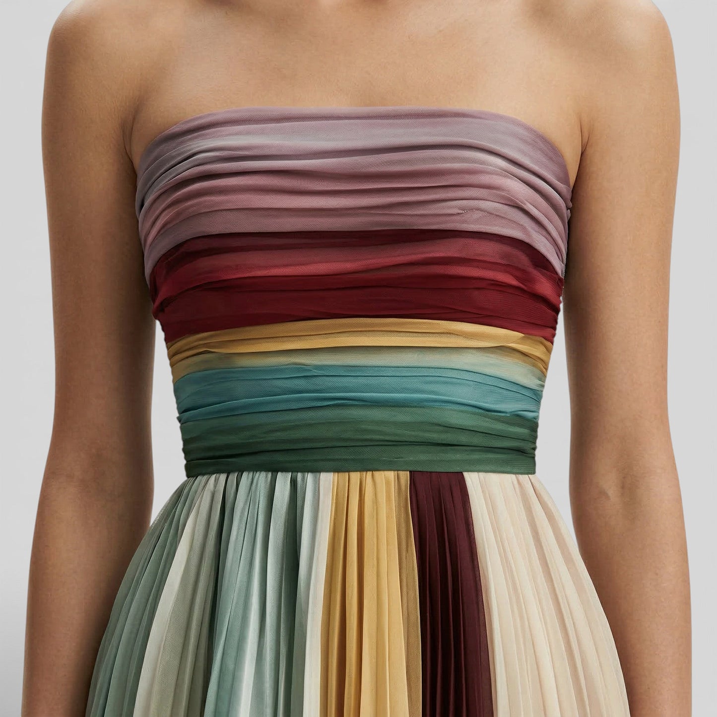 Vestido Maxi Plisado Hombros Descubiertos