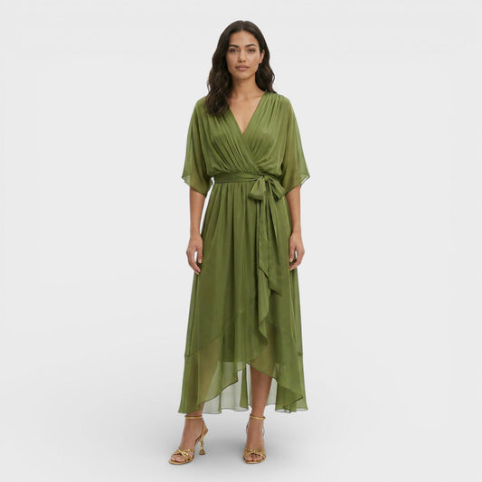 Vestido Escote Pico Mujer Elegante