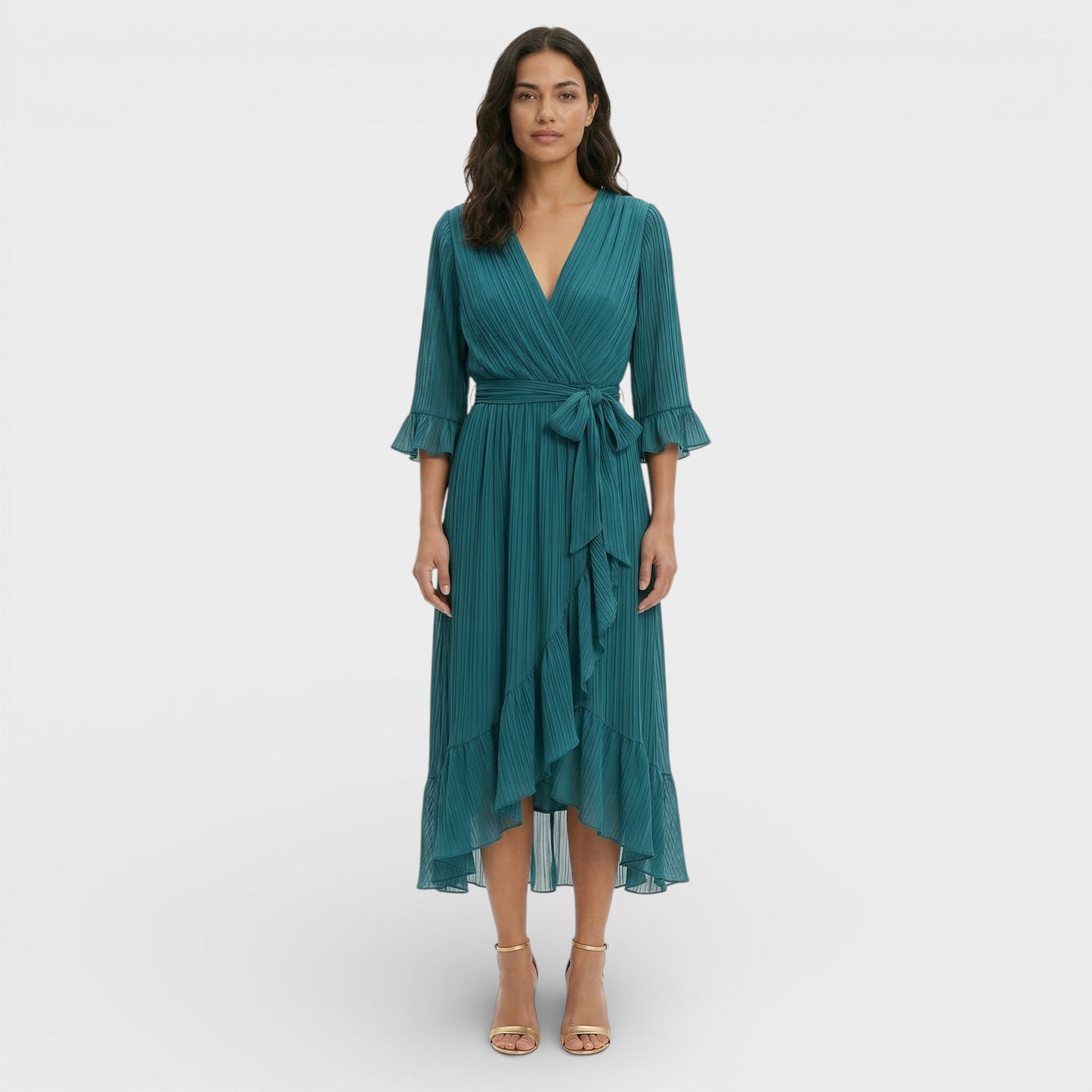 Vestido Escote Pico Mujer Elegante