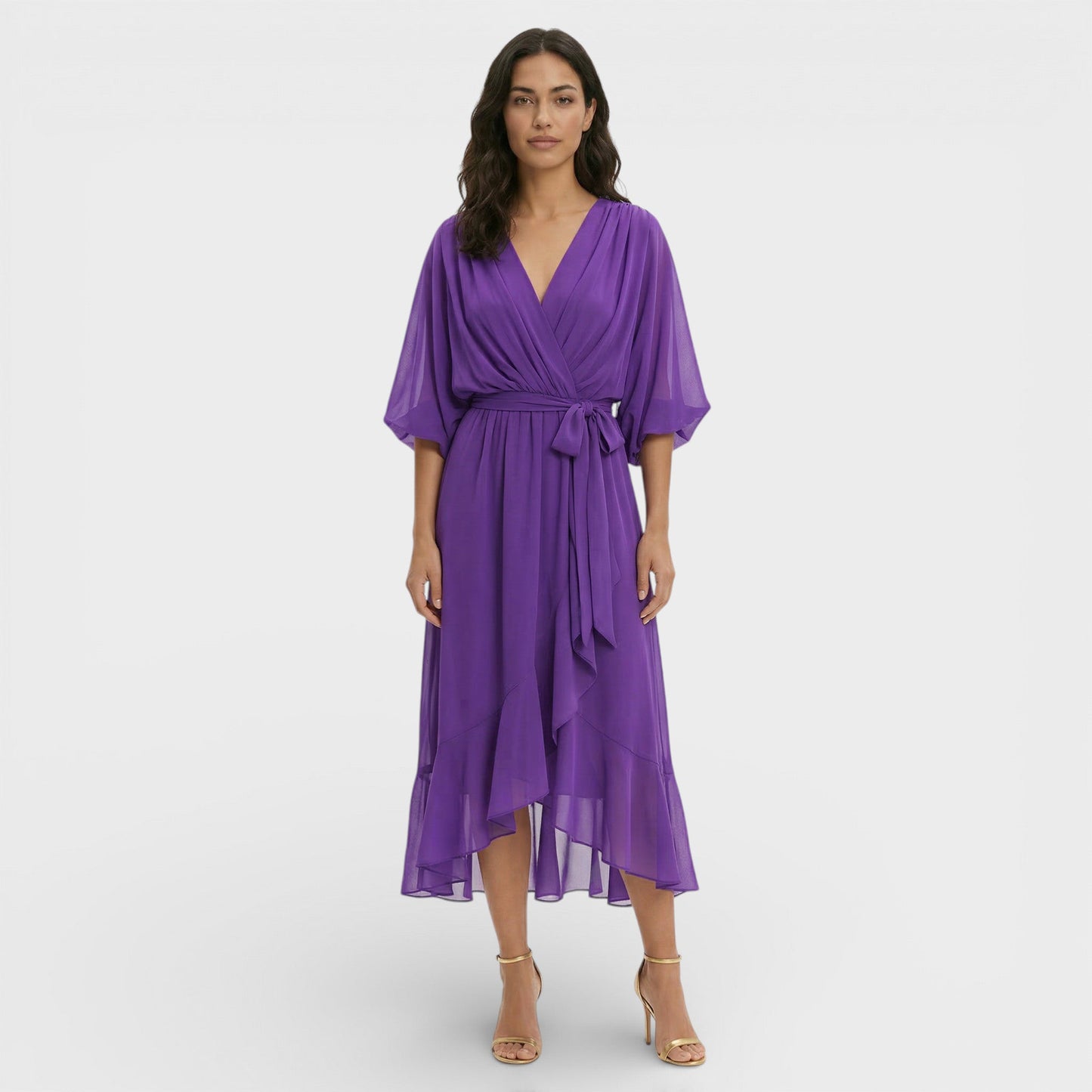 Vestido Escote Pico Mujer Elegante
