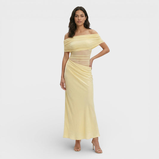 Vestido Largo Fruncido Asimétrico Mujer