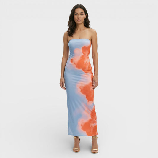 Vestido Maxi Strapless Estampado Mujer
